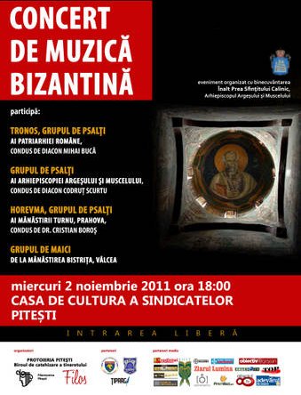 CONCERT DE MUZICA BIZANTINA LA PITESTI – 2 noiembrie