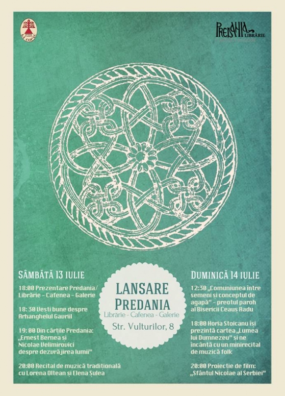 LIBRARIA PREDANIA ISI REDESCHIDE PORTILE. Evenimentele de sambata si duminica (13-14 iulie)