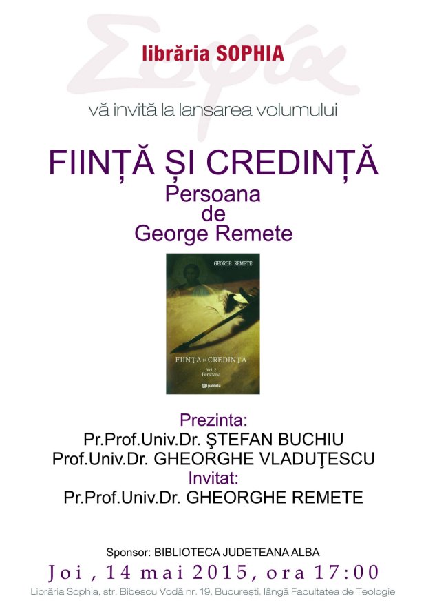 LANSARE DE CARTE: <i>“Fiinta si credinta – Persoana”</i>, de George Remete