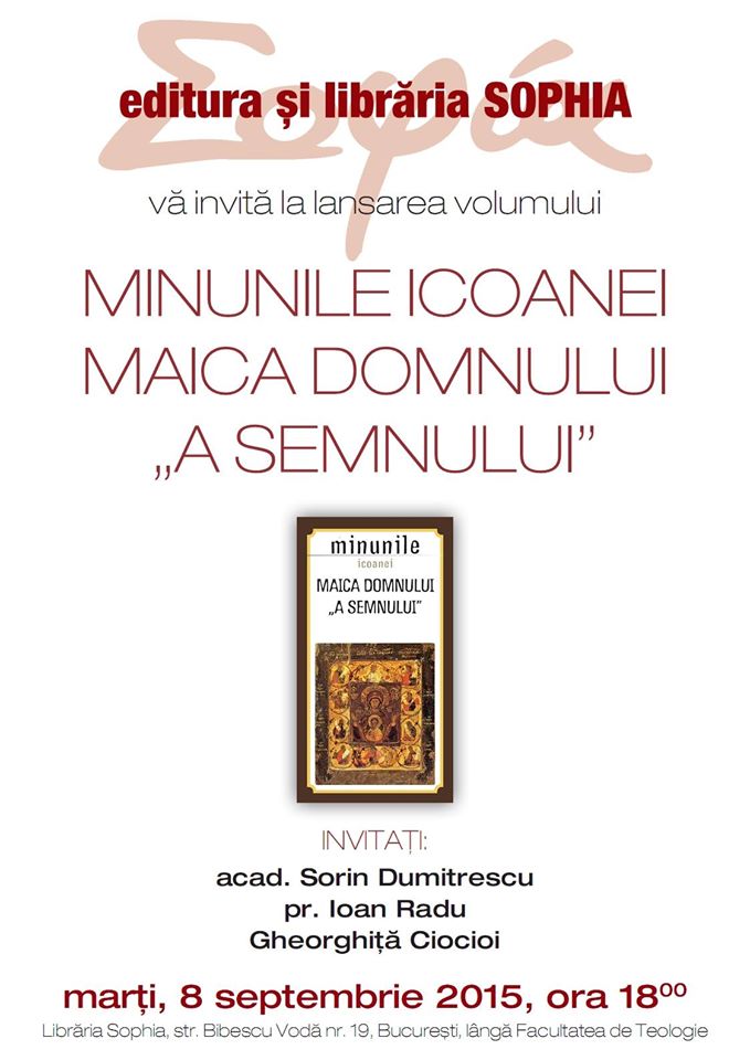 Lansarea volumului <i>Minunile icoanei Maica Domnului “A Semnului”</i> la Libraria Sophia