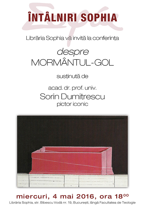 Conferinta lui Sorin Dumitrescu “despre MORMÂNTUL GOL” si lansarea filmului documentar <i>“MINUNI ALE ORTODOXIEI”</i> la Libraria Sophia