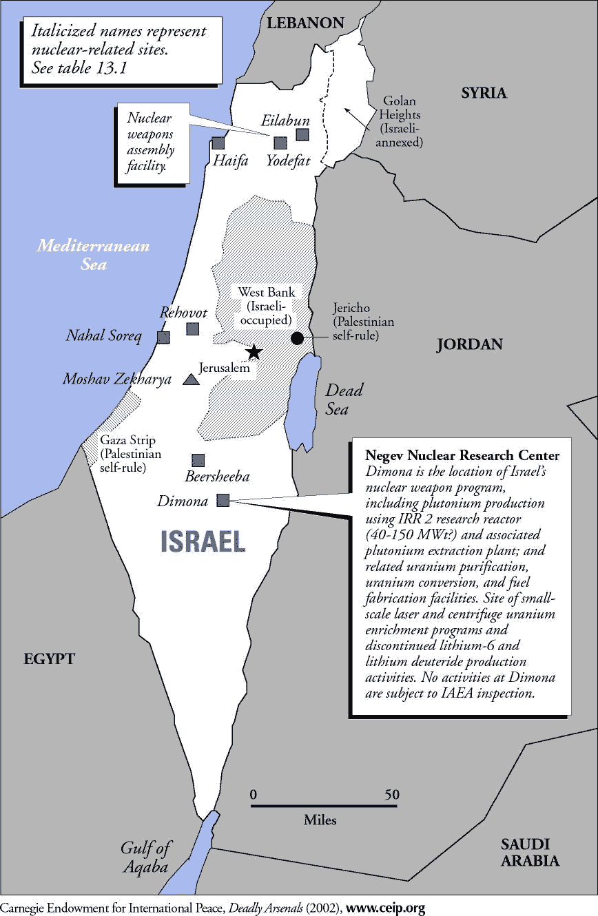 Principalele locatii israeliene legate de facilitatile nucleare