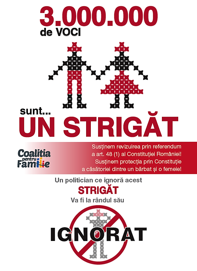 COALITIA PENTRU FAMILIE ACUZA sfidarea vointei cetatenilor români prin tergiversarea deliberata a REFERENDUMULUI pentru modificarea definitiei CASATORIEI din Constitutie/ NOUA SECURITATE s-a aliat pe fata cu LOBBY-ul GAY pentru a bloca referendumul