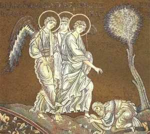 Abraham bows before the Angels